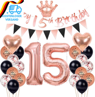 15 Geburtstag Deko MäDchen, Deko 15. Geburtstag Rosegold Schwarz, Luftballon 15.