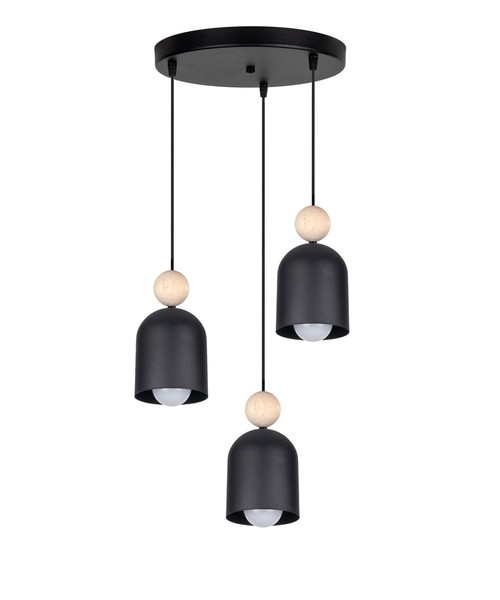 HäNgelampe KüChe Schwarz Holz Metall E27 Ø36 Cm 3-Flammig Esstisch Pendelleuchte-image
