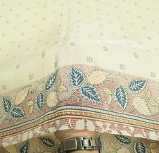 Sushila Vintage Cream Saree Pure Silk Printed Hand Block Floral 5YD Craft Fabric