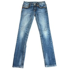 Miss Me Denim Brand Womens 28x32 IRENE Skinny Blue Distressed Jeans Thick Stitch