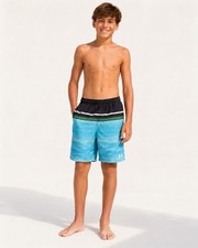 Under Armour Boys YXL Swim Trunks Blue Green Black Striped Volley Shorts Y2K
