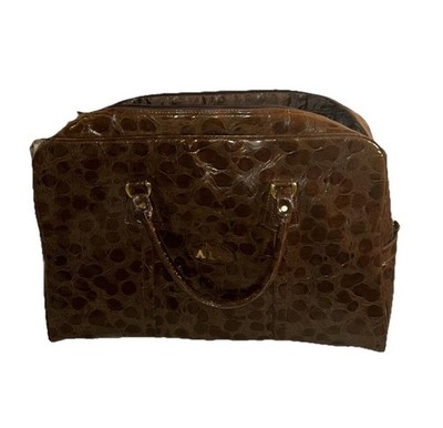 Aolida Collection ALD Faux Crocodile Brown Pattern Duffle Bag Damaged Zipper Etc