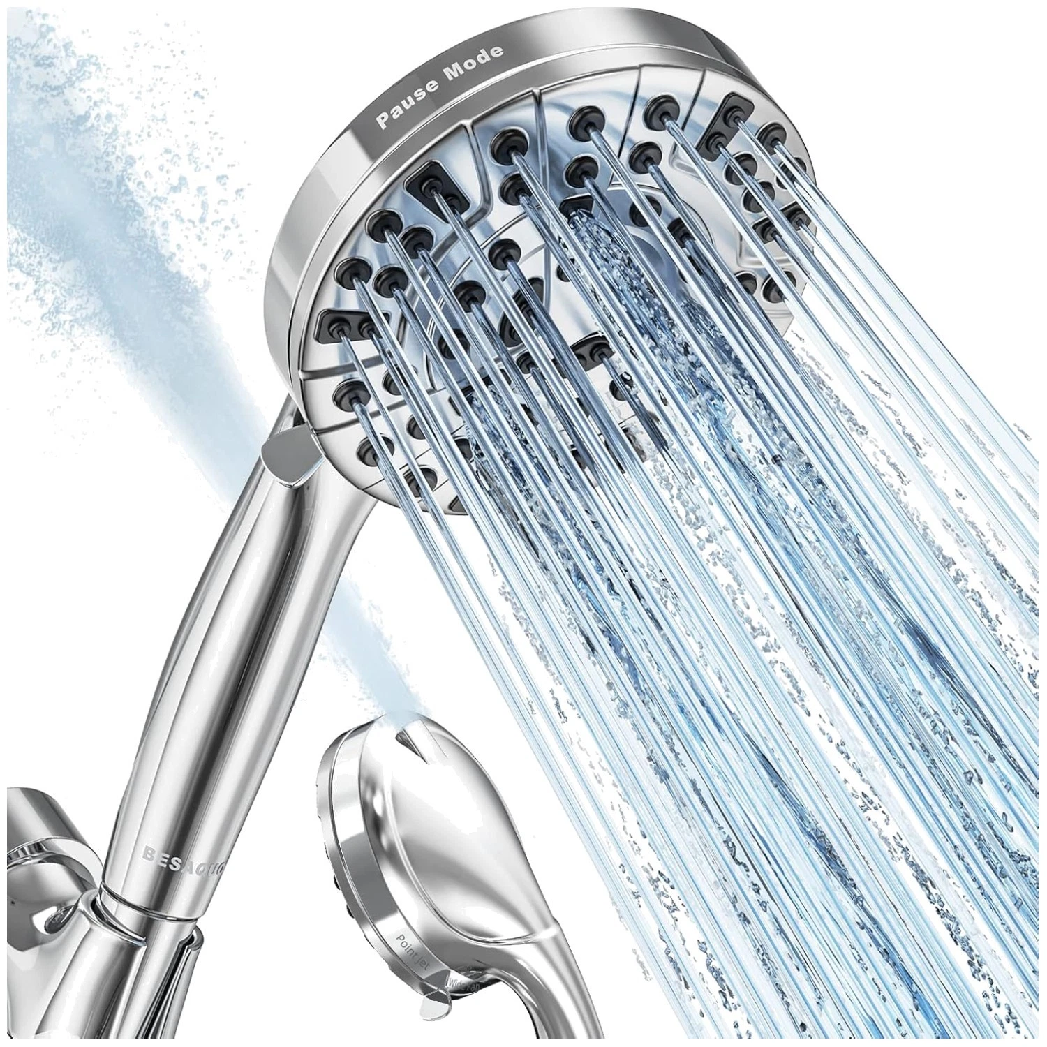Versatile Handheld Shower Head: 10 Functions, Built-In Pause, and Power Wash