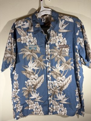 VTG Malihini Hawaii Shirt Mens XL White Floral. Branded Hersheys Malina Loa