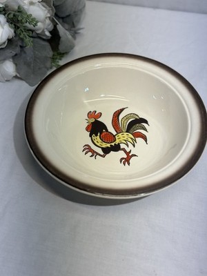 10  Metlox Poppytrail Red Rooster Serving Vegetable Bowl With Brown Rim Vintage