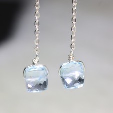 boucles d'oreilles en topaze bleue briolettes pierre précieuse fine 2408