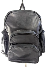 Snapple All Leather Backpack Full Size Black Bag w Embossed Iced Tea Logo Vintag