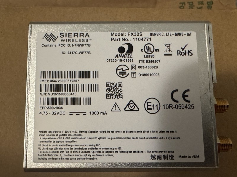 New Sierra Wireless FX30S Cellular Gateway Modem, Generic LTE-M/NB loT / 1104771