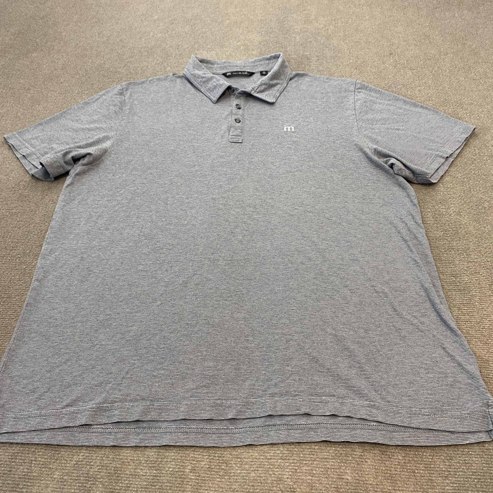 TravisMathew Polo Shirt Mens 2XL Gray Striped Casual Golf Performance Peru