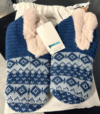 Pacas Women's Alpaca Blue Teal Fair Isle Slippers Blue Faux Fur Lined S And L