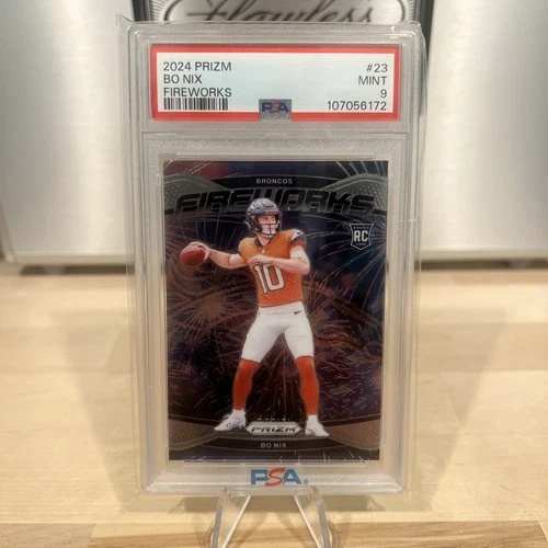 2024 Panini Prizm Fireworks #23 Bo Nix Rookie Card PSA 9