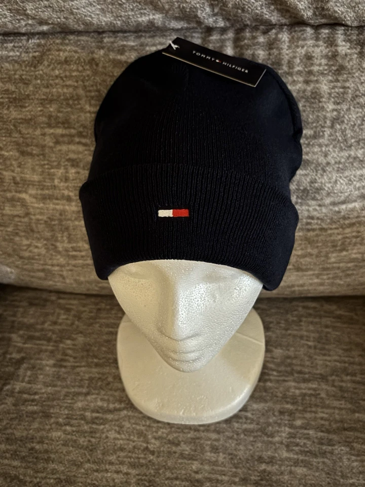 TOMMY HILFIGER Azul Marino Gorro Puños Invierno Sombrero Tejido Gorra Gruesa Cálida ENVÍO GRATUITO Foto 2 de 2