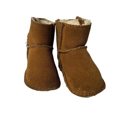 Cabelas Infant Boots Brown Suede Sheepskin Lined Winter Baby Shoes 0-6 Months