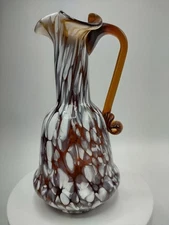 Vintage Rainbow Art Glass Co. Amber with White Spatter Bud Vase Cruet  7" MCM 