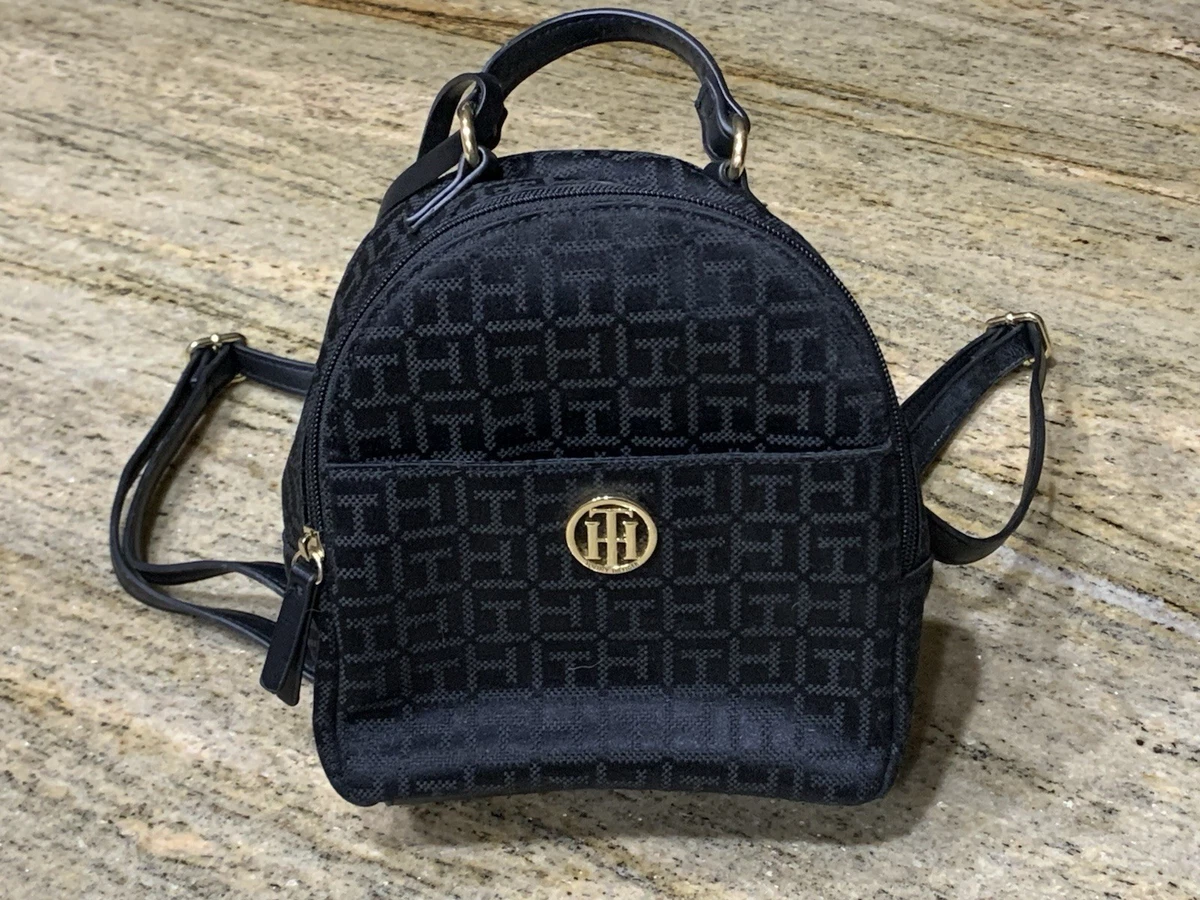 Vintage 1990s Black Mini Backpack Purse | Faux Leather Trim 90s Tommy Hilfiger Tommy Hilfiger Backpack Purse Brown Canvas | Mercari main image 4