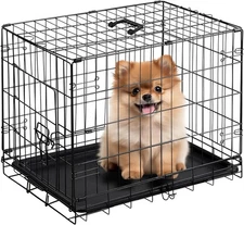 24" Metal Wire Dog Crate with Leak-Proof Tray - Single Door, Durable & Sturdy