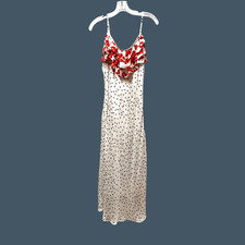 Rixo M Polka Dot Red Floral Ruffled Midi Slip Dress Adjust Spaghetti Strap Women