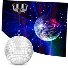 Disco Ball with Motor and Light, 8" Hanging Mirror Ball and 6RPM Batteries