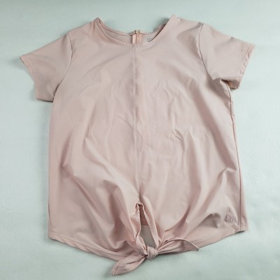 Albion Tie Front Nylon Top Womens XS Blush Pink Short Sleeve Quick Dry Shirt