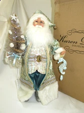 Karen Didion Lighted COASTAL elegant Santa 16" w/brush Christmas tree & seahorse
