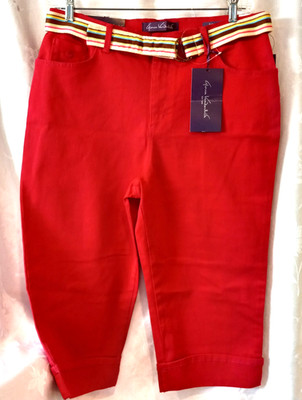 Gloria Vanderbilt Amanda Capri Pants 16 Fuchsia Belt Cuffed NWT MSRP $48