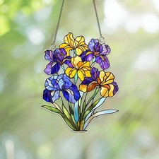 Iris Flowers Suncatcher Acrylic Stained Glass Look Floral Window Art