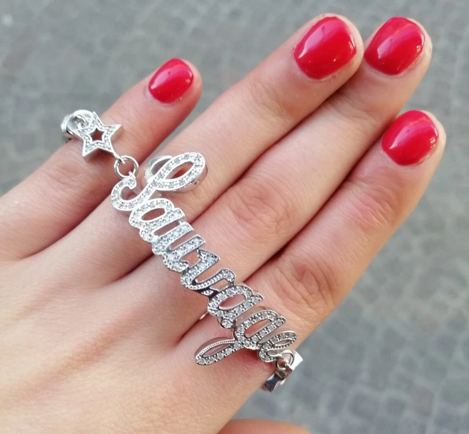 Bracciale argento 925 con nome zirconi brillanti semirigido gioielli donna rodio - Immagine 4 di 4