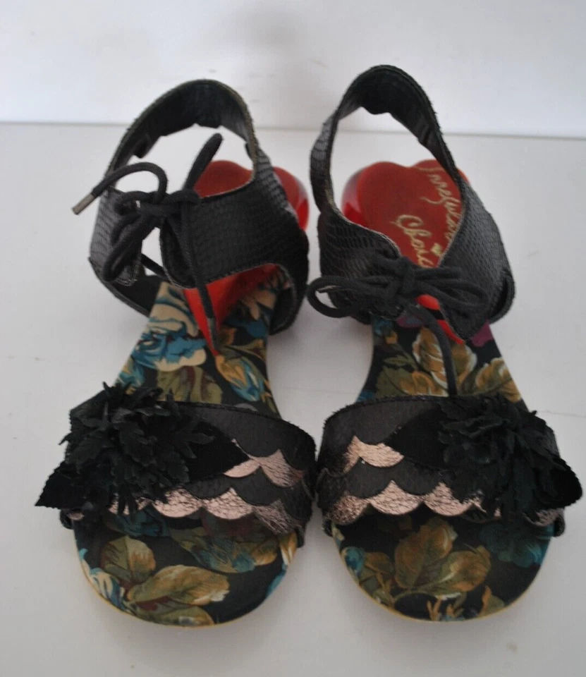 Negro Cordones Correa Única Mujer Corazón Tacones Andalos Talla 4 (37) Elección Irregular Foto 2 de 4