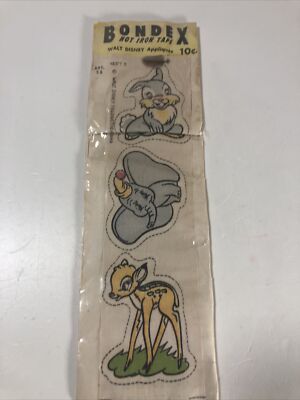 Bambi Dumbo Walt Disney Productions Applique Bondex Hot Iron Tape 1946 NOS