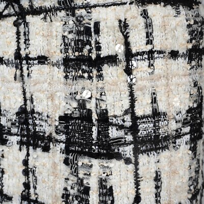 70485 auth CHANEL cream black wool 2006 06A SEQUIN PLAID TWEED
