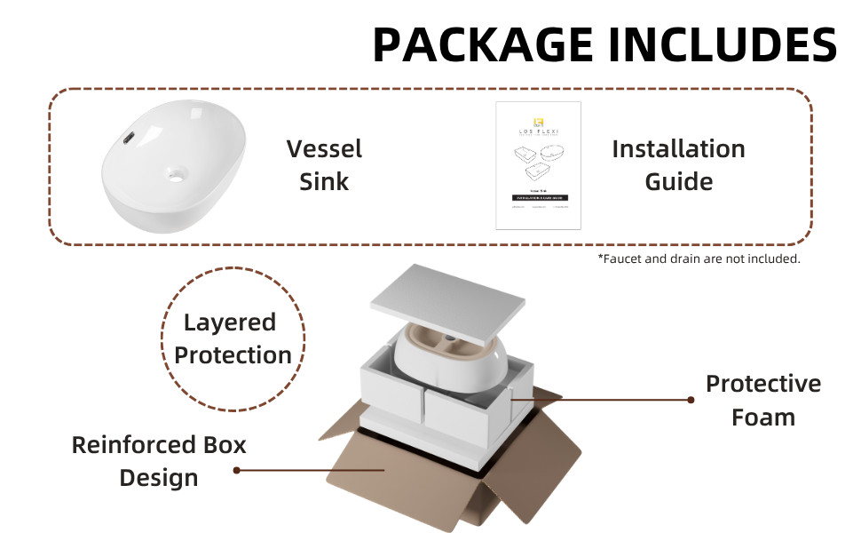 Los Flexi 19" x 14" Oval Vessel Sink with Overflow, White Ceramic Bathroom Sink