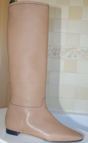 Nuevo MANOLO BLAHNIK Beige Topo Azul Marino Zapatos Montar Botas Planas  40.5 10 | eBay