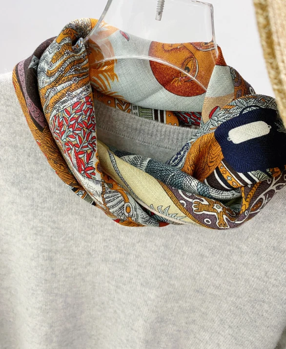 70% Cashmere 30% Silk Wrap Scarf Green grass Print Double Face Print Shawl 27'' - Image 3 of 4