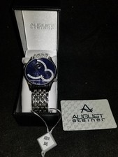 Men's August Steiner AS8141BU Swiss Quartz Dual Time Silver-tone Watch TV1
