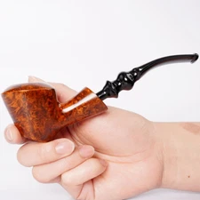 Handmade Briar Sitter Tobacco Smoking Pipe Wooden Poker Curved Cumberland Stem