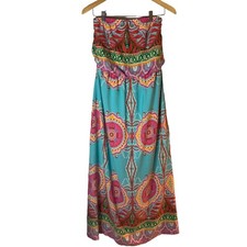 KARLIE Boho Maxi Dress SM Turquoise Pink Floral Sleeveless Resort Wear Flowing