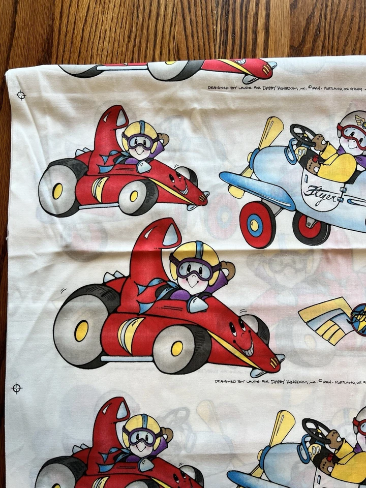 Cotton Fabric Vtg 1994 Daisy Kingdom FLYER Race Car Airplane Cute 2 yds 8" x 58" - Image 2 of 4