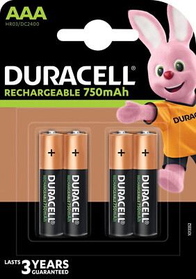 4 Duracell Akku AAA 750mAh Nickel-Metall-Hydrid im 4er Blister