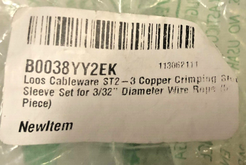 Loos Cableware ST 2-3 Copper Crimping Stop Sleeve Set for 3/32" Diameter - Picture 2 of 2
