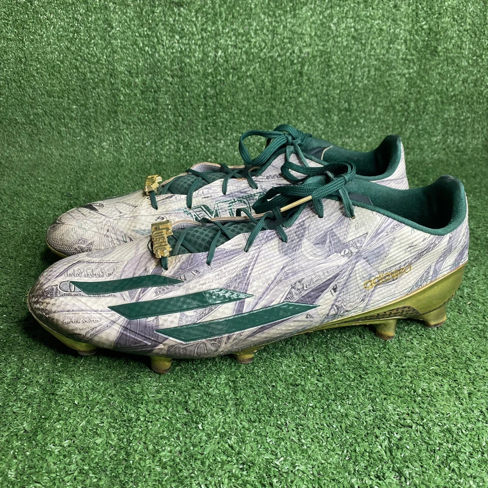 ADIDAS Adizero 5.0 Snoop Dogg Money Green Gold Football Cleats Men's 13 US Shoes - Image 3 of 4