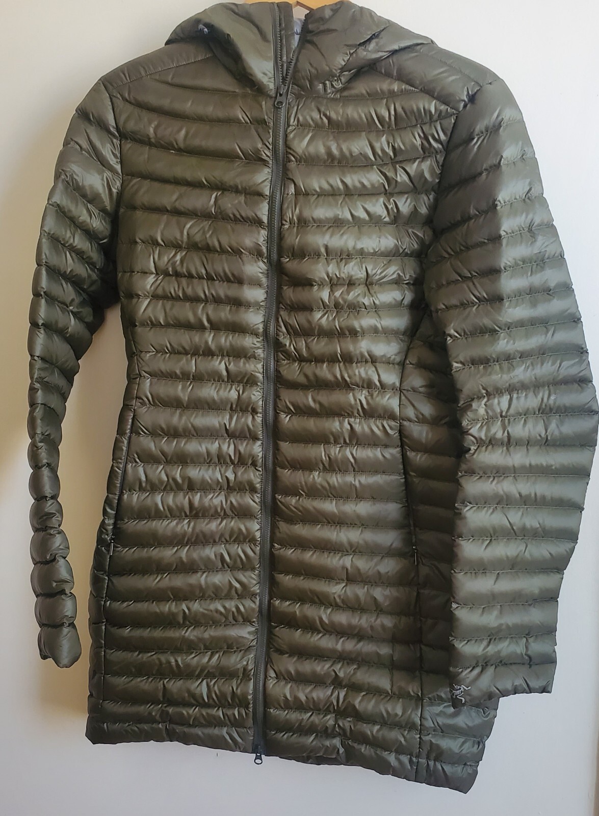 Arc'teryx Nuri Cappotto Donna M Piumino Isolato Giacca Lunga Full Zip Cappuccio Verde