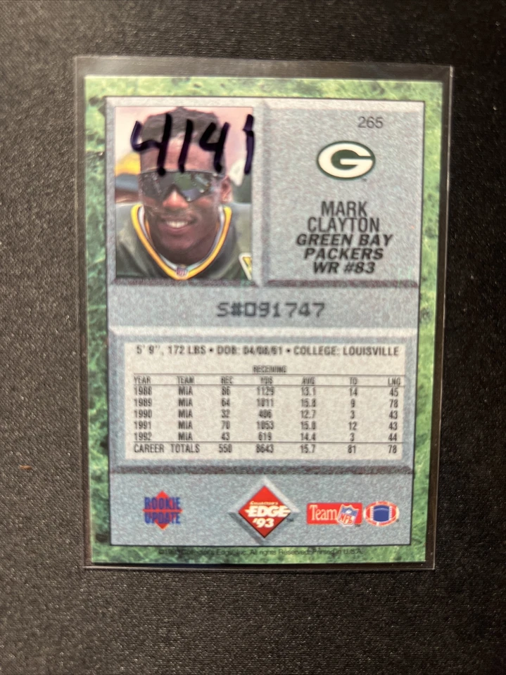 1993 Collector's Edge Football Card #265 Mark Clayton - Image 3 of 3