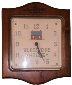 Vintage Bless This House Clock-By Ingraham-Quartz-Unique Wood Carving-USA-Works