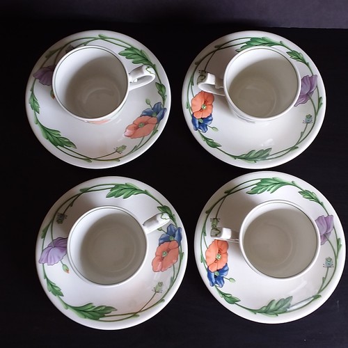 "AMAPOLA" 4 Cup @ 4 Saucer Set 1981 - 2001 Germany Villeroy @ Boch Vintage - Picture 4 of 15