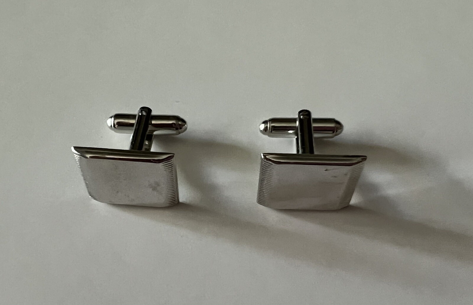 Rectangular Smooth Silver Tone Vintage Cuff Links… - image 2