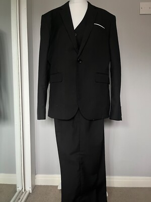 Einreiher 3 Teiler Anzug Herren Größe Extra Large XL Schwarz Slim Fit Einreiher