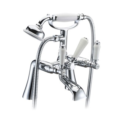 Traditionelle Hebelgriff Chrom Bad Dusche Mischbatterie Deck montiert gerade Beine