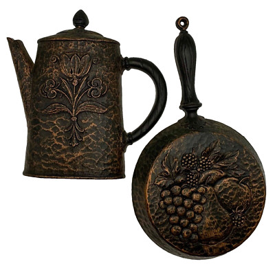 Homco Coffee Pot & Frying Pan Wall Hangings/Plaques, Retro/Embossed 1972 Vintage