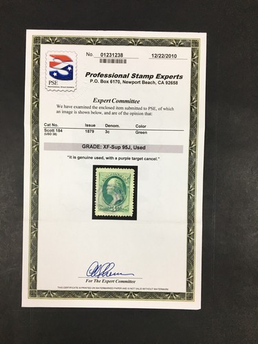momen: US Stamps #184 Used HUGE PSE Graded XF-SUP 95J LOT #87874 - Picture 2 of 2