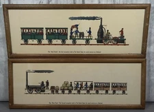 Hand Tinted Etchings Locomotives FAR Gallery NY 1949 Framed 16.5x6.5".  